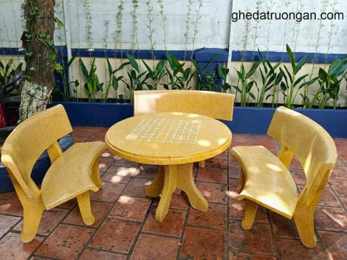 bộ bàn ghế đá tròn màu vàng 3 ghế