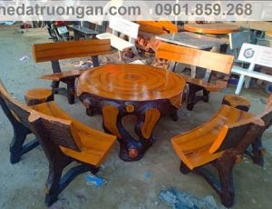 bàn ghế bê tông giả gỗ sân vườn bóng đẹp