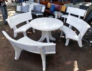 bộ ghế đá tròn trắng