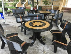 bộ bàn ghế đá tròn hai màu đen vàng ngôi sao 2