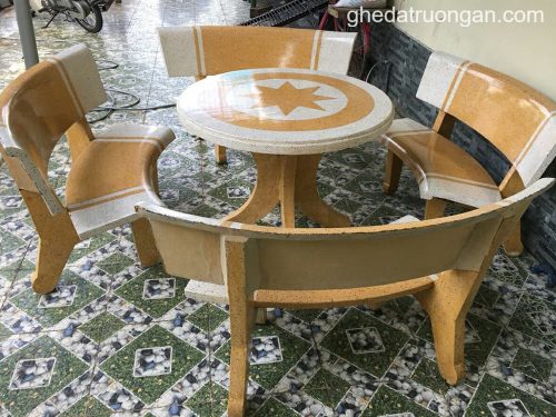 bộ ghế đá bàn tròn ngôi sao trắng vàng 4 ghế