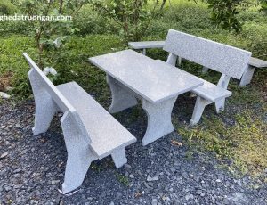 bàn ghế đá granite chữ nhật xám