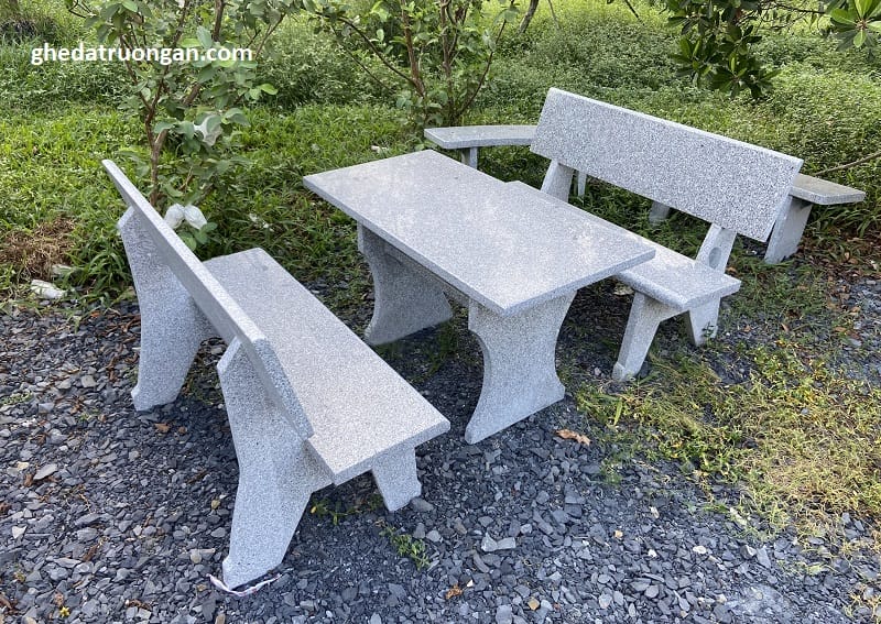 bàn ghế đá granite chữ nhật xám