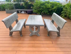 bàn ghế đá chữ nhật màu xám