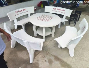 bộ ghế đá sân vườn tròn trắng chân bàn hà nội 4 ghế