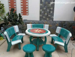 Bộ ghế đá tròn trắng xanh ngôi sao con hạc ghế đôn